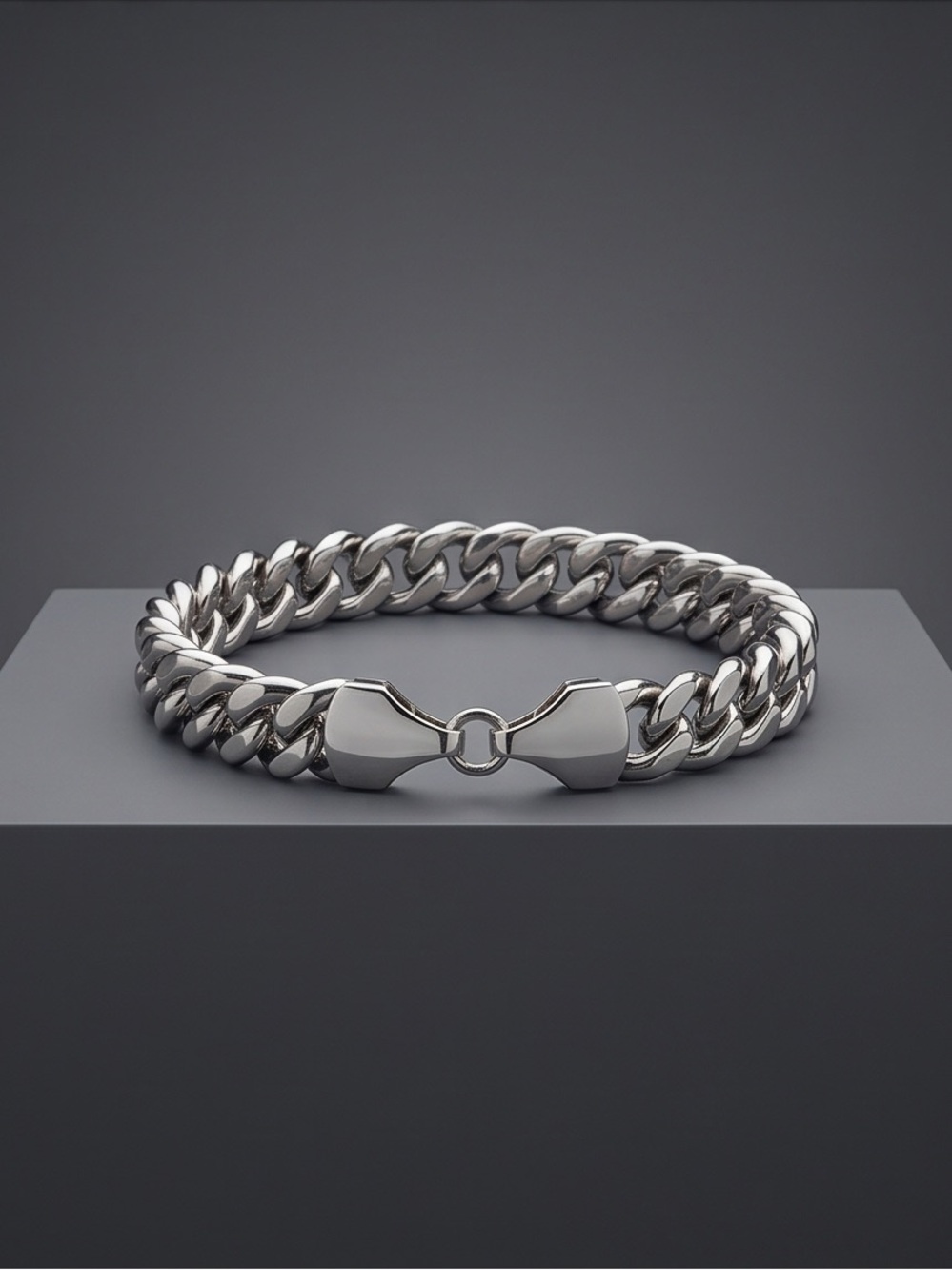 Stainless Steel Silver Tone Cuban Link Chain Bracelet 8” NEW!